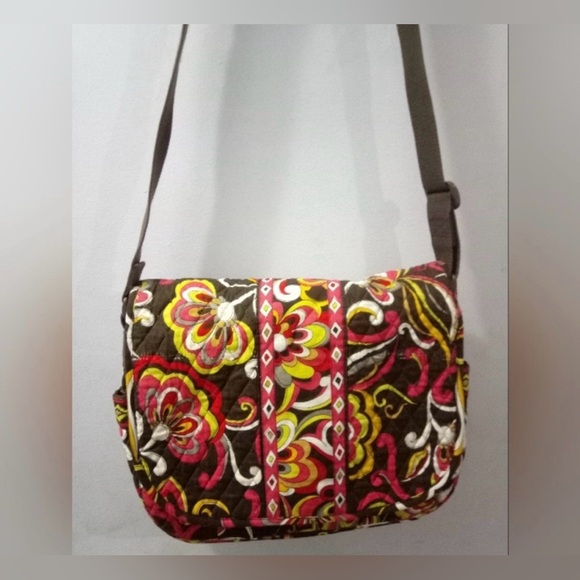 EUC Vera Bradley Laptop Messenger Crossbody Bag, Color Red, Brown, Yellow, - Picture 3 of 12